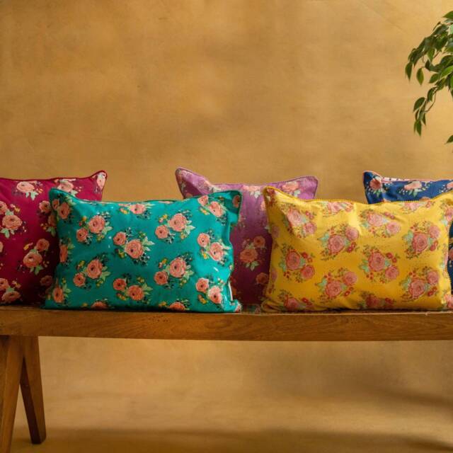 Assorted Set Of Kentish Rose Blockprinted Cushion Covers, Cushions Usa, Blockprintec Cushion Covers, Rectangle Cushions, Colorful Cushions - image 1