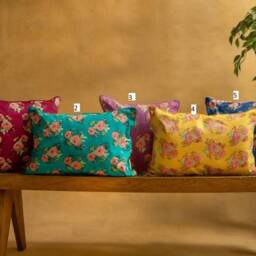 Assorted Set Of Kentish Rose Blockprinted Cushion Covers, Cushions Usa, Blockprintec Cushion Covers, Rectangle Cushions, Colorful Cushions - thumbnail 2