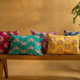 Assorted Set Of Kentish Rose Blockprinted Cushion Covers, Cushions Usa, Blockprintec Cushion Covers, Rectangle Cushions, Colorful Cushions - thumbnail 1