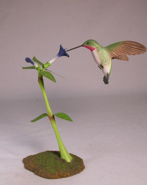 Open-Winged Broad-Tailed Hummingbird No.4 Hand Carved Wooden Bird - image 1