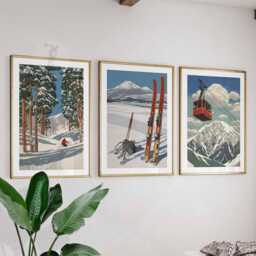 Japanese Ski Poster Set Of 3 - Vintage Skiing Wall Art, Travel Scenic Japan Slopes Prints, Winter Sports Gift Idea - thumbnail 1