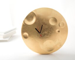 Hand Gilded Gold Moon Wall Clock Whimsical Home Decor - thumbnail 1