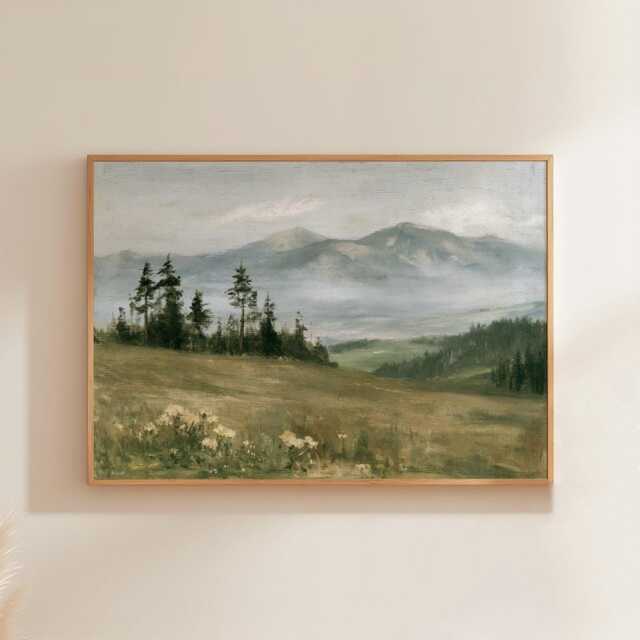Mountain Meadow Poster, Pine Landscape Print, Nature Wall Art, Paper - image 1