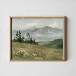 Mountain Meadow Poster, Pine Landscape Print, Nature Wall Art, Paper - thumbnail 4