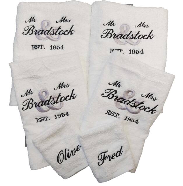 Personalised Wedding Towel Set, Bath Mr & Mrs Towels, Embroidered 2nd Anniversary Gift, Silver Ruby Golden Anniversary - image 1