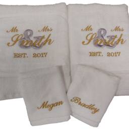 Personalised Wedding Towel Set, Bath Mr & Mrs Towels, Embroidered 2nd Anniversary Gift, Silver Ruby Golden Anniversary - thumbnail 2