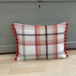 Balmoral Tartan Throw Pillow Set Burnt Orange Pom Bolster Cushions - thumbnail 3