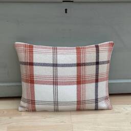 Balmoral Tartan Throw Pillow Set Burnt Orange Pom Bolster Cushions - thumbnail 2
