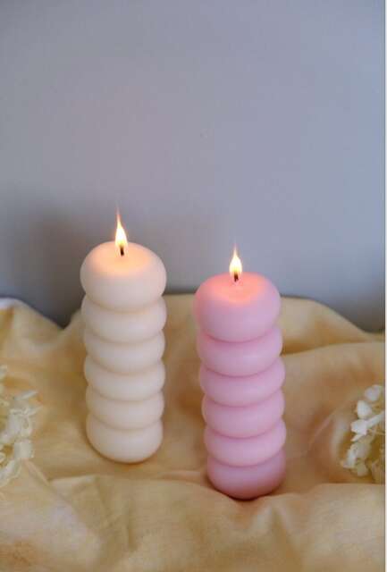 Pebble Pillar Candle - Handmade Soy Wax Modern Home Decor Valentine's Day Gift Mother's Decorative - image 1