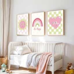 Pastel Kids Room Prints Retro Positive Quote Wall Art, Be Happy Poster - thumbnail 3