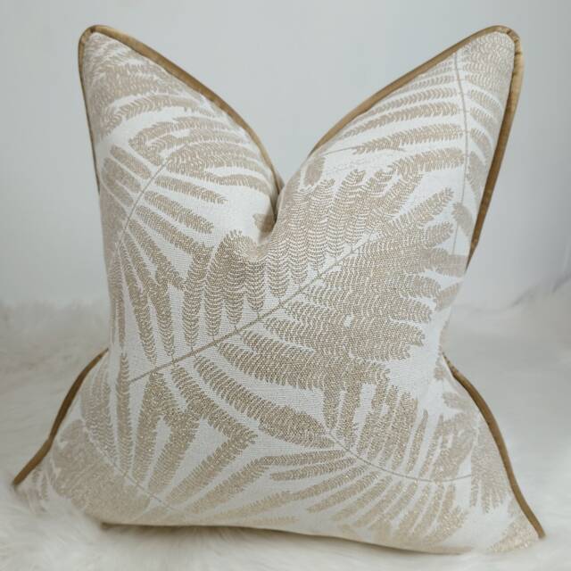 Harlequin Espinillo Gold Metallic Fern - Piped Cushion Cover Modern Home Decor For Chair Sofa & Bed Pillow Designer Handmade - image 1