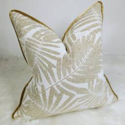Harlequin Espinillo Gold Metallic Fern - Piped Cushion Cover Modern Home Decor For Chair Sofa & Bed Pillow Designer Handmade - thumbnail 3