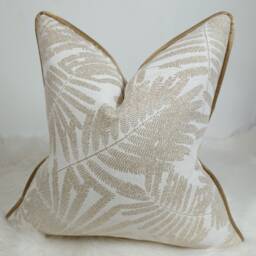 Harlequin Espinillo Gold Metallic Fern - Piped Cushion Cover Modern Home Decor For Chair Sofa & Bed Pillow Designer Handmade - thumbnail 1