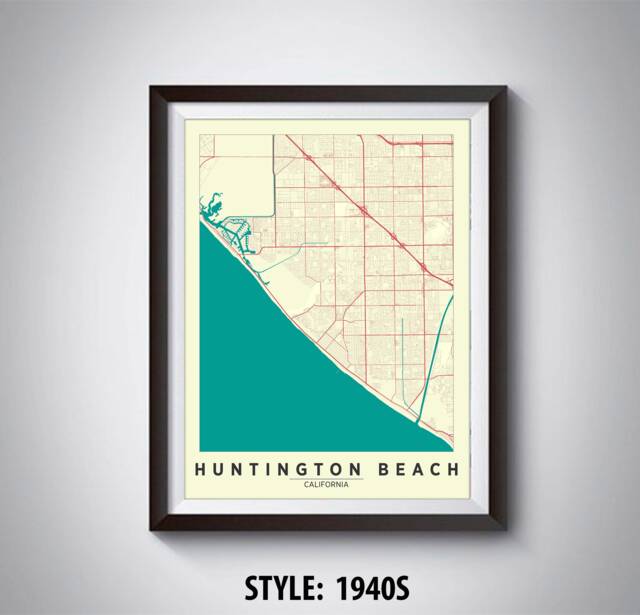 Huntington Beach Map Art Print California Travel Poster, Office Decor - image 1