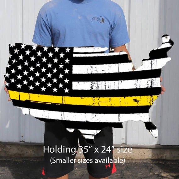 Thin Yellow Line Flag Plasma Cut Aluminum Usa Sign Security Guards & Loss Prevention Decor Wall Art Custom Metal Business 2018