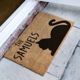 Family Cat Doormat - Black Customised Pet Door Mat Unique Gift Pets Coir - thumbnail 2