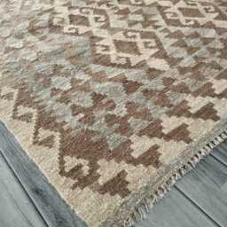 Handmade Afghan Kilim Rug, Artisan Natural Wool Flatweave, Tribal Geometric Turkish Persian Navajo Bohemian Design, 268x184 cm - thumbnail 4