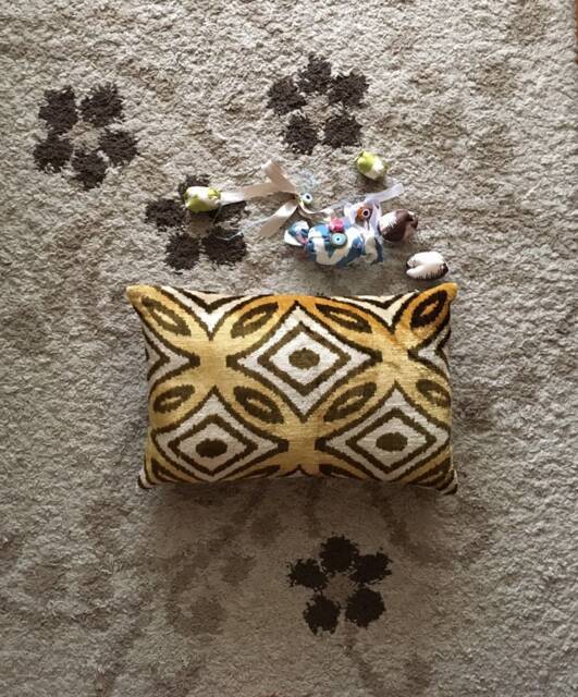 Handwoven Silk Ikat Velvet Lumbar Pillow Cover Gold Beige Ethnic Cushion - image 1