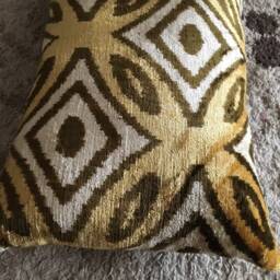 Handwoven Silk Ikat Velvet Lumbar Pillow Cover Gold Beige Ethnic Cushion - thumbnail 2