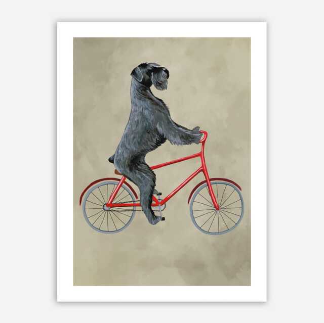 Giant Schnauzer Print, Schnauzer Illustration Art Poster Acrylic Painting Kids Decor Drawing Gift, Dog On Bicycle, Bicycle Print - image 1