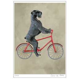 Giant Schnauzer Print, Schnauzer Illustration Art Poster Acrylic Painting Kids Decor Drawing Gift, Dog On Bicycle, Bicycle Print - thumbnail 2