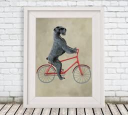 Giant Schnauzer Print, Schnauzer Illustration Art Poster Acrylic Painting Kids Decor Drawing Gift, Dog On Bicycle, Bicycle Print - thumbnail 3
