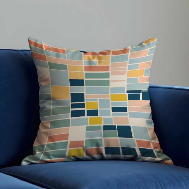 Modern Geometric Cushion Cover, Abstract Mosaic Throw Pillowcase, Mid Century Style Sofa Case - image 1
