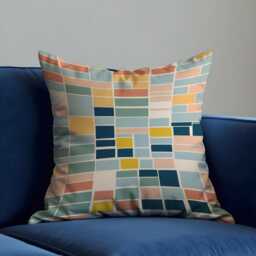 Modern Geometric Cushion Cover, Abstract Mosaic Throw Pillowcase, Mid Century Style Sofa Case - thumbnail 1