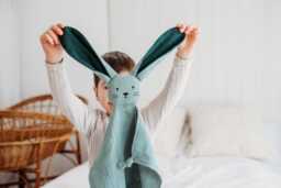 Muslin Baby Lovey Comforter Comfort Blanket Cuddle Cloth Bunny Lovey. Newborn Christmas Gift Oversized Ears Bun - thumbnail 1