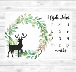 Woodland Baby Milestone Blanket Boy Month Shower Gift Growth Personalized Fleece - thumbnail 1