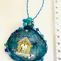 Hand-Painted Nativity Scene Sea Glass Christmas Ornament - thumbnail 3