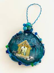 Hand-Painted Nativity Scene Sea Glass Christmas Ornament