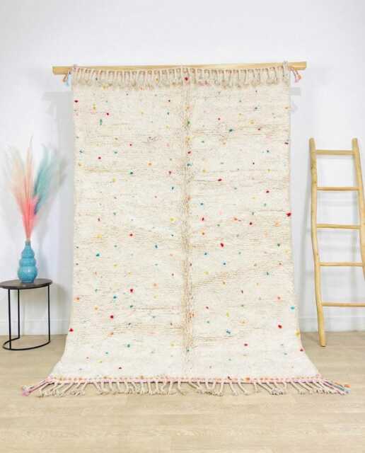 "Cream Moroccan Rug With Multicolor Dots - Handmade Berber ""Confetti" - image 1