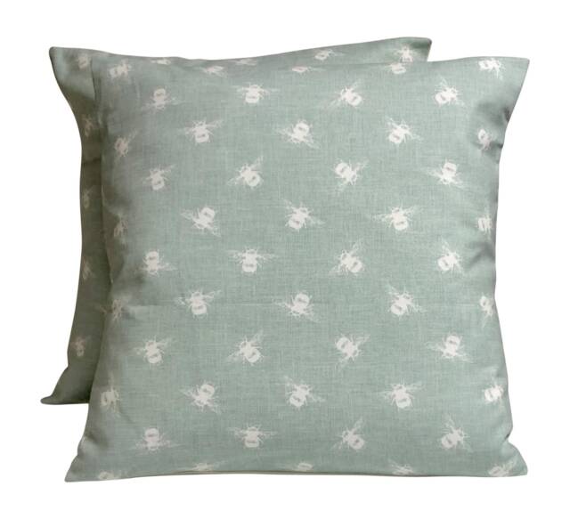 "Fryetts Bees Cushion Covers Duck Egg Blue Cotton, Set Of 2 16""-24" - image 1