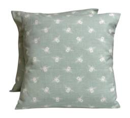 "Fryetts Bees Cushion Covers Duck Egg Blue Cotton, Set Of 2 16""-24" - thumbnail 1