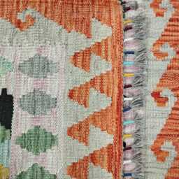 Colourful Runner Rug, Handmade Artisan Afghan Turkish, Scandinavian, Navajo, Bohemian, Wool Flatweave Multicolour Kilim Rug 198x86 cm - thumbnail 3
