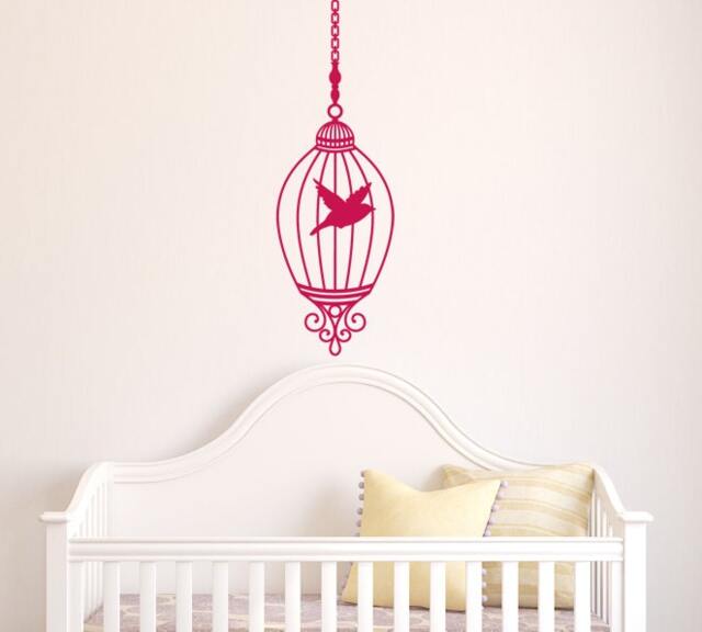 Cute Decorative Hanging Birdcage Wall Vinyl Decal - 36 - image 1