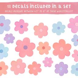 Daisy Wall Decals - Reusable & Removable Flower Stickers, Watercolor Decals, Floral Nursery Decor - thumbnail 2