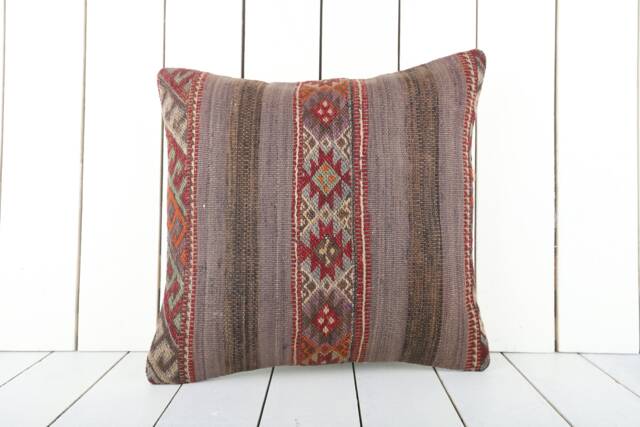 Kilim Pillow Cover Turkish Bohemian Cushion, 16x16 Accent - image 1