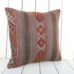 Kilim Pillow Cover Turkish Bohemian Cushion, 16x16 Accent - thumbnail 2