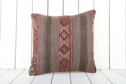 Kilim Pillow Cover Turkish Bohemian Cushion, 16x16 Accent - thumbnail 1