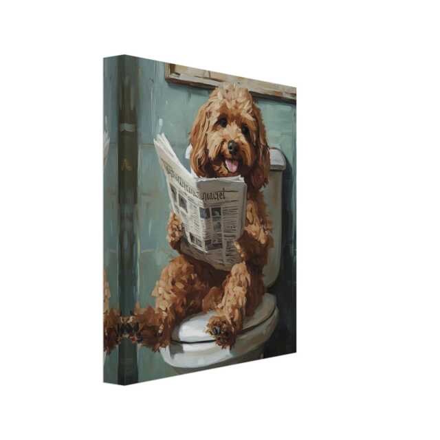 Funny Red Cockapoo Toilet Canvas Art Print Restroom Oil Painting - image 1