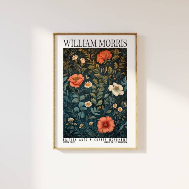William Morris Style Botanical Floral Print - Cotton Prints Exhibition Vintage Morris, Luxury Foliage Nature Dark Blue Art - image 1