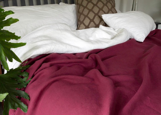 Linen Bedspread Burgundy Bordeaux Coverlet - Solid Made To Order in The Usa Soft Bedding - image 1