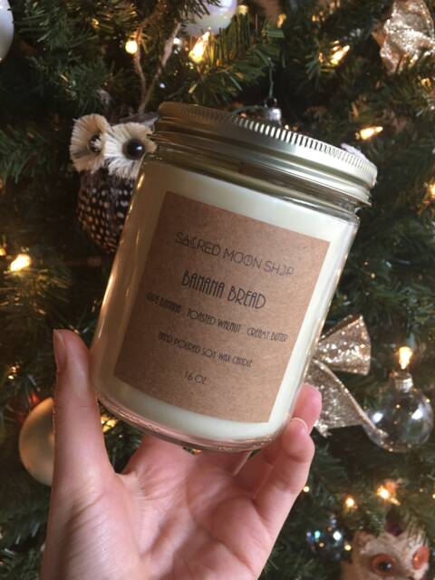 Banana Bread Vegan Handmade Soy Wax Candle // 16 Oz. Reusable Glass Jar With Wooden Wick - image 1