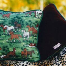 Horse Throw Pillows, Denim Burgundy Velvet, Equestrian Gifts, Toss Pillow, Green Navy Blue, Gift For Her, Lover - thumbnail 2
