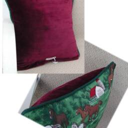 Horse Throw Pillows, Denim Burgundy Velvet, Equestrian Gifts, Toss Pillow, Green Navy Blue, Gift For Her, Lover - thumbnail 3