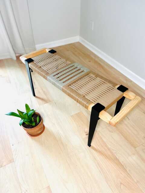 Hand-Woven Entryway Bench Mcm Style End Of Bed & Mudroom Seating - Custom-Made, Multiple Sizes - image 1