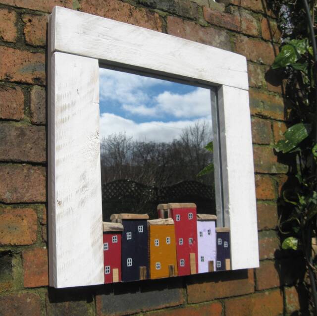 Hand-Painted Driftwood Cottage Mirror, Whitewashed Frame, Made in Wales - image 1