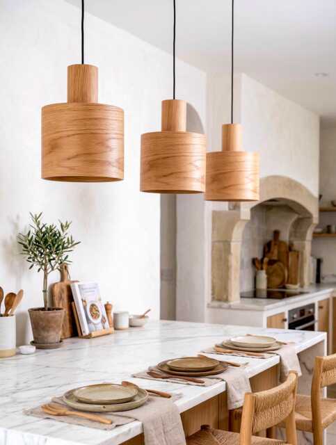 Set Of 3 Oak Pendant Lights For Kitchen Island, Mid Century Wood Lamp For Modern Decor, Nordic Lighting - image 1